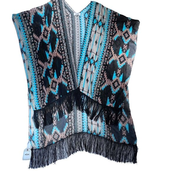 Vera Neumann Accessories - Vera Neumann NWT Fringed Tribal Shawl Wrap OS Boho Aztec Western Turquoise Tan